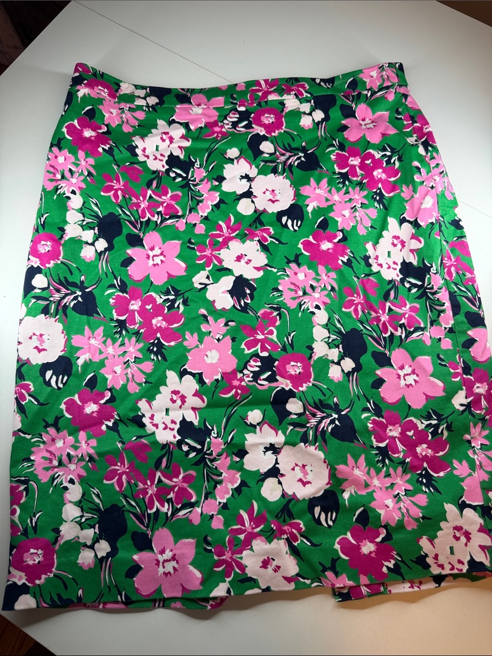 J. Crew Green Floral Pencil Skirt with Pink & White Flowers